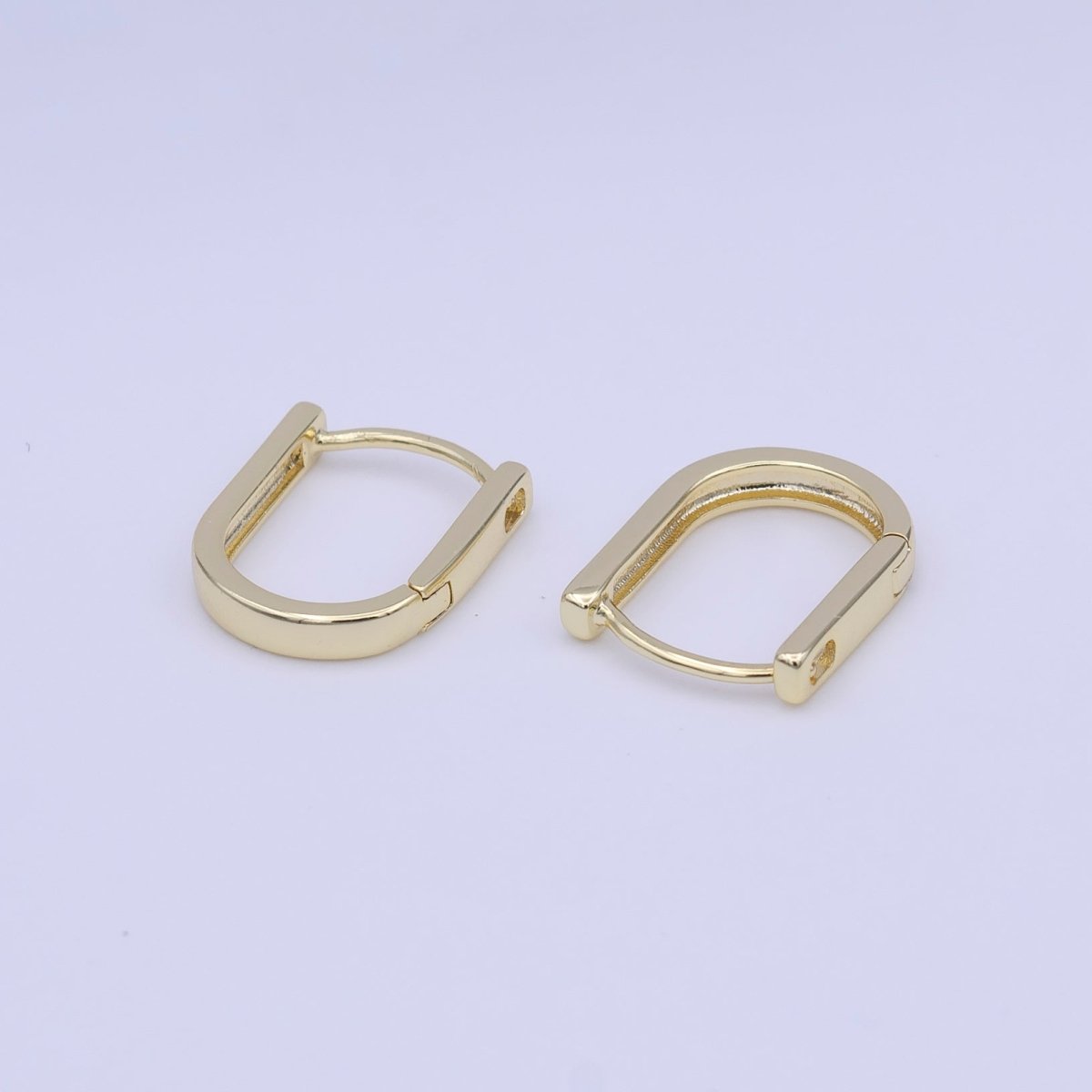Dainty Gold U Shaped Boxy 15mm Huggie Earrings | Y-161 - DLUXCA