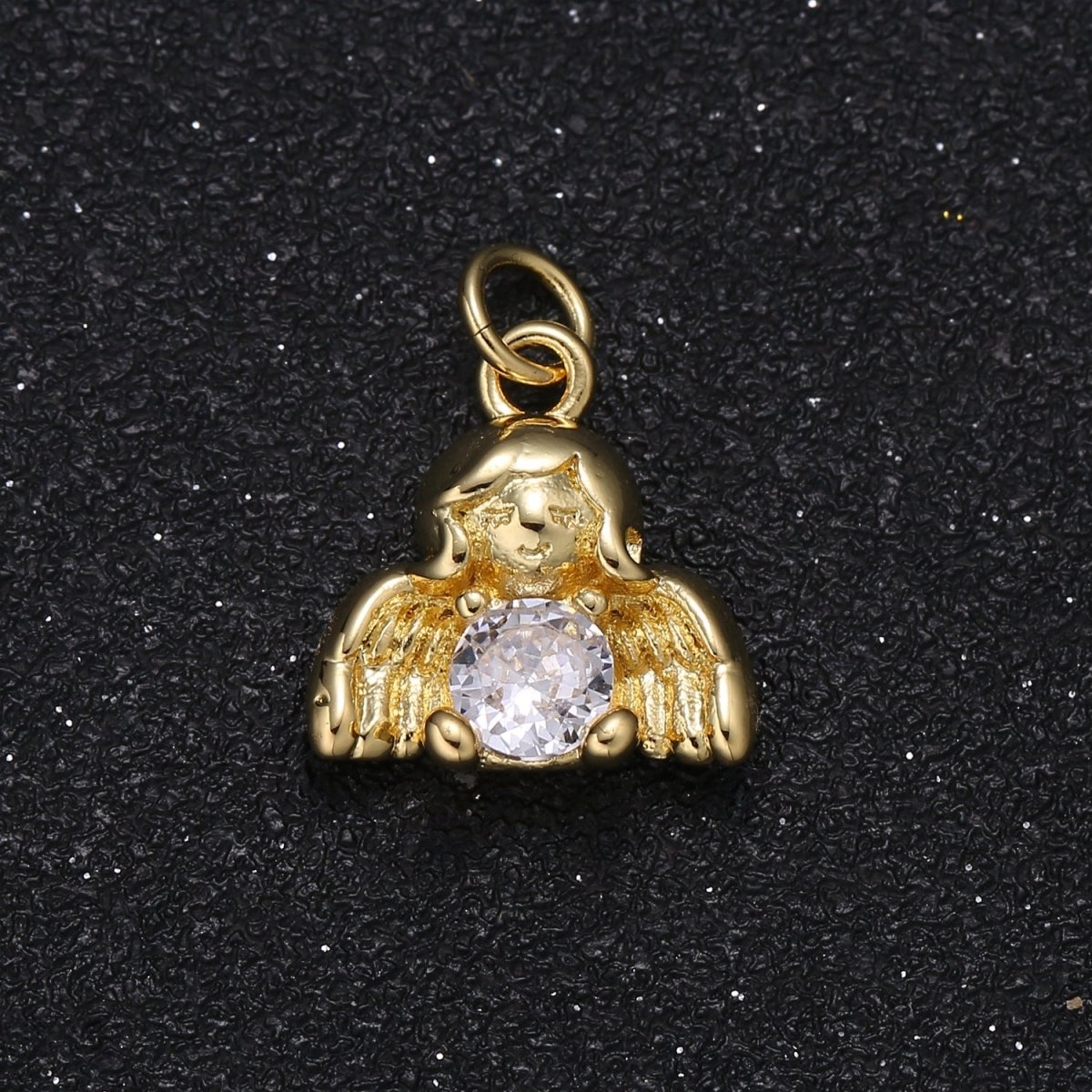 Dainty Golden Angel with Crystal Charm CZ Single Crystal Diamond Stone Holy Angel Charm Pendant GP-073 - DLUXCA