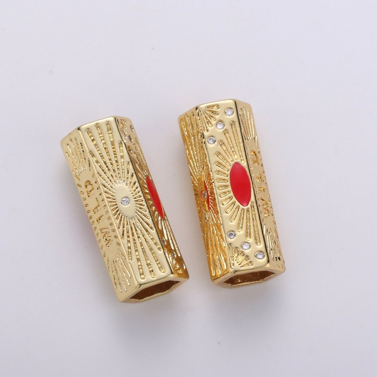 Dainty Golden Beads Tube Wild Writings CZ Plain Gold Filled Geometric Tube Accessories/Jewelry Making Beads B392 - DLUXCA