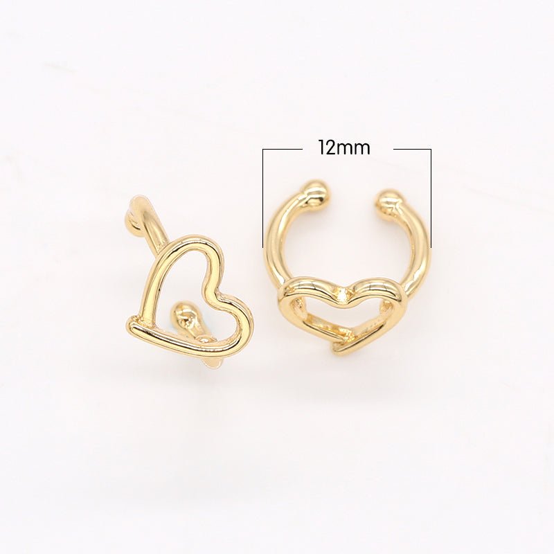 Dainty Golden Big Heart Golden Earcuff, Gold Plated Lover Heart Earring Jewelry GP-823 - DLUXCA