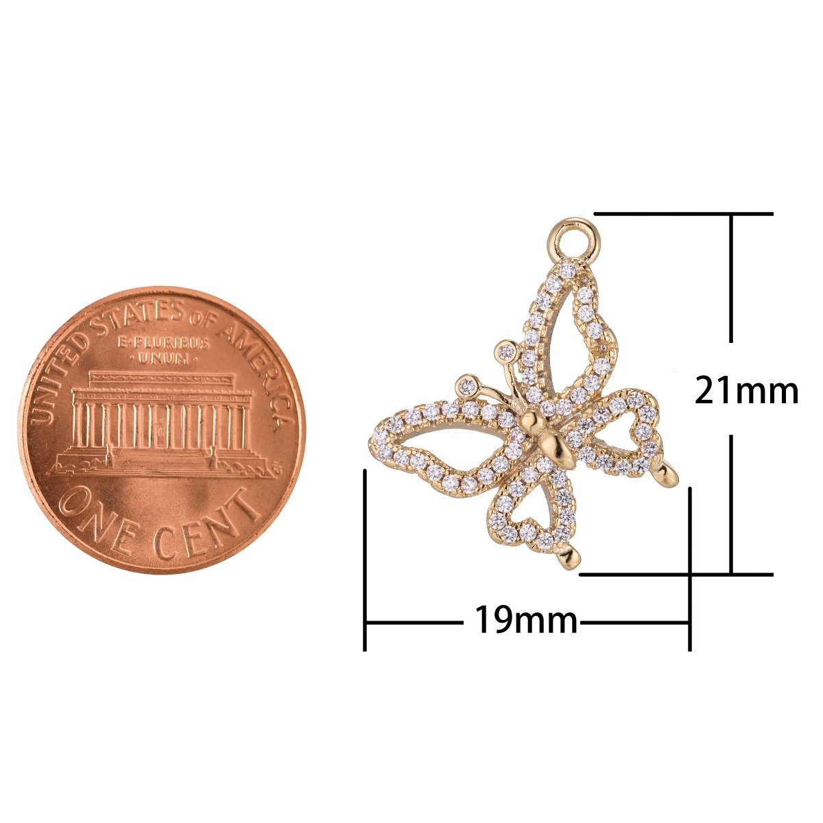 Dainty Golden Butterfly Monarch Charm CZ Mariposa Animal Nature Micro Pave Charm Pendant C-388 - DLUXCA