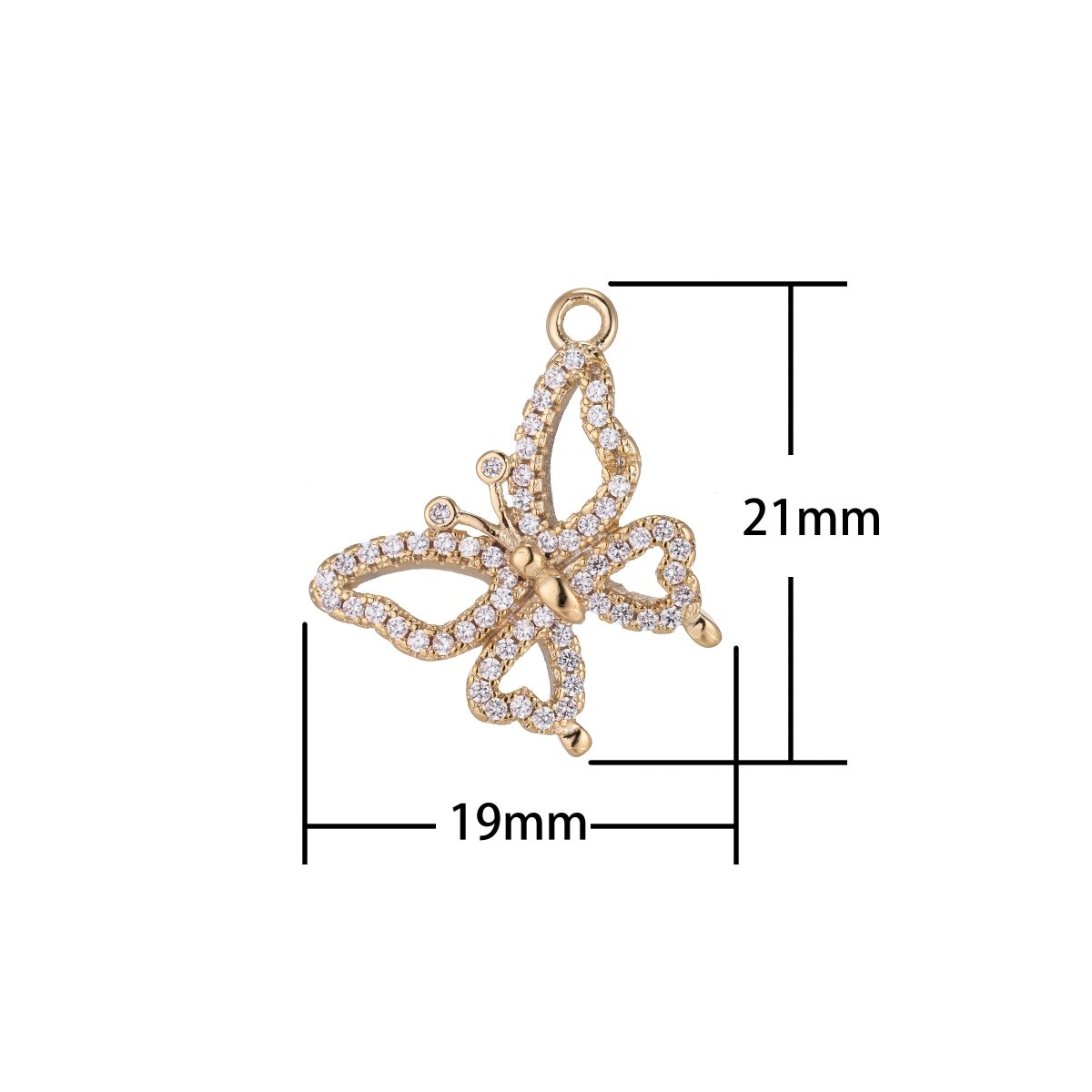 Dainty Golden Butterfly Monarch Charm CZ Mariposa Animal Nature Micro Pave Charm Pendant C-388 - DLUXCA