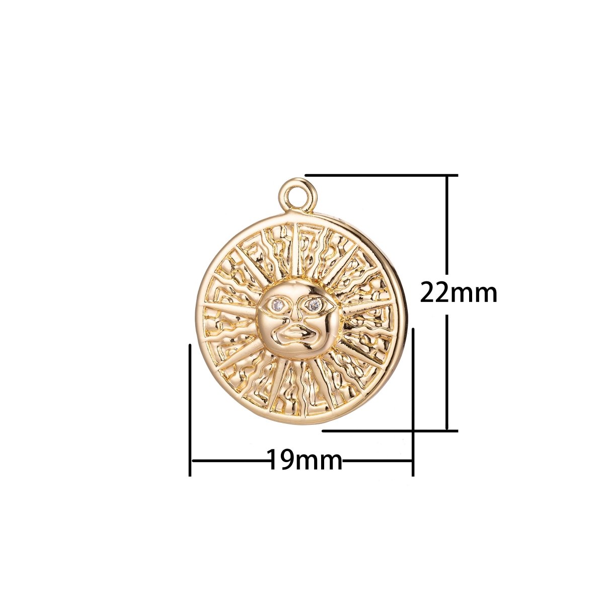 Dainty Golden Celestial Sun Charm, Micro Pave CZ Charm, 18K Gold Filled Pendant Star Coin Medallion Necklace Charm for Jewelry MakingC-351 - DLUXCA