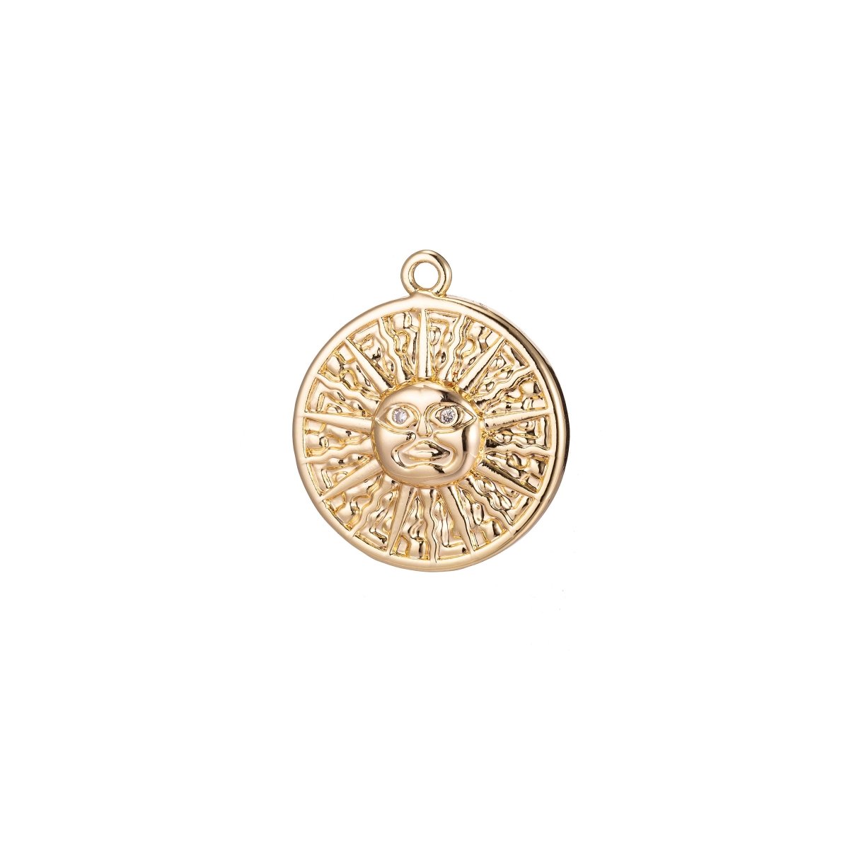 Dainty Golden Celestial Sun Charm, Micro Pave CZ Charm, 18K Gold Filled Pendant Star Coin Medallion Necklace Charm for Jewelry MakingC-351 - DLUXCA