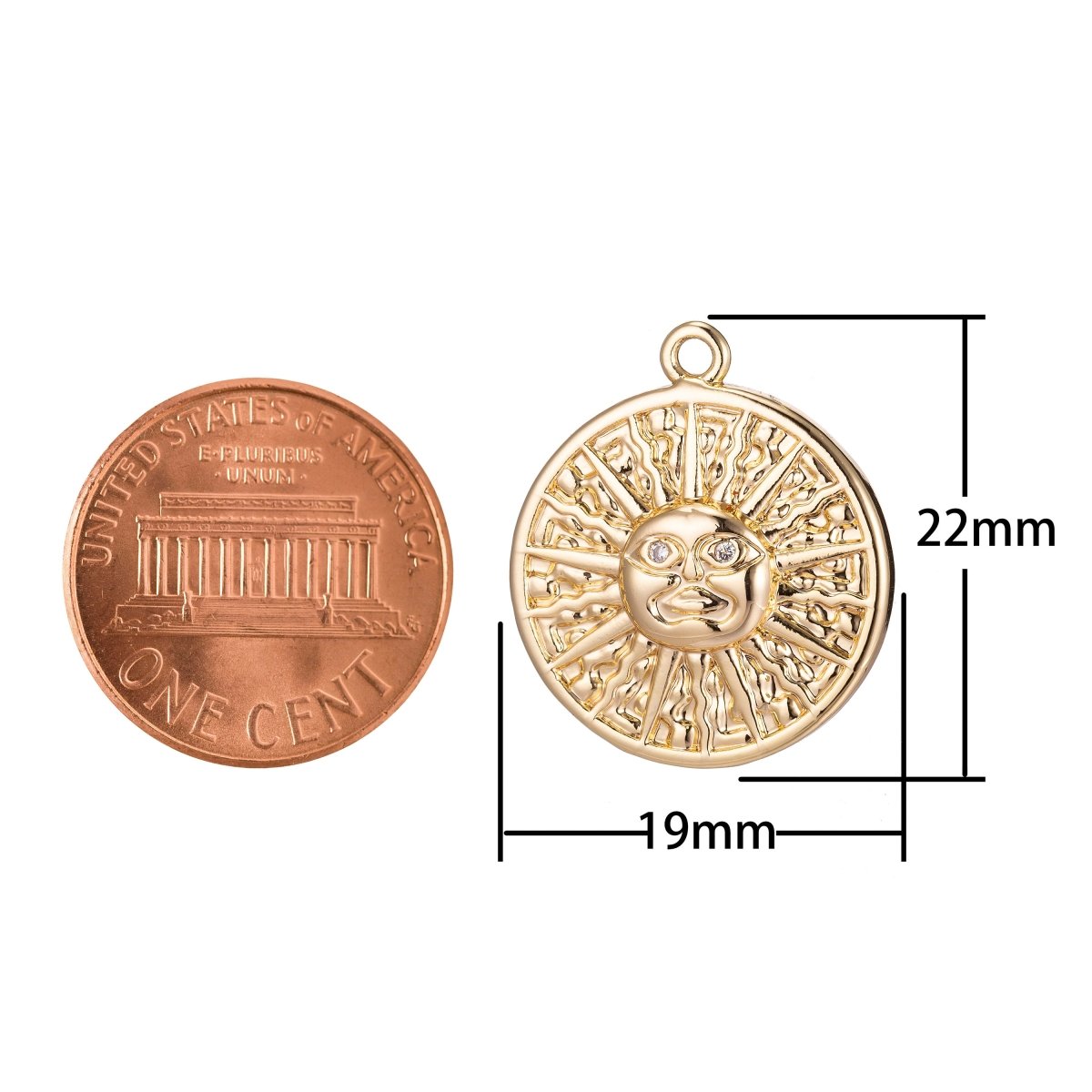 Dainty Golden Celestial Sun Charm, Micro Pave CZ Charm, 18K Gold Filled Pendant Star Coin Medallion Necklace Charm for Jewelry MakingC-351 - DLUXCA