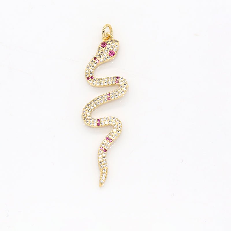 Dainty Golden Crystal Snake Charm CZ Mini Reptile Animal Nature Micro Pave Charm Pendant GP-498 - DLUXCA