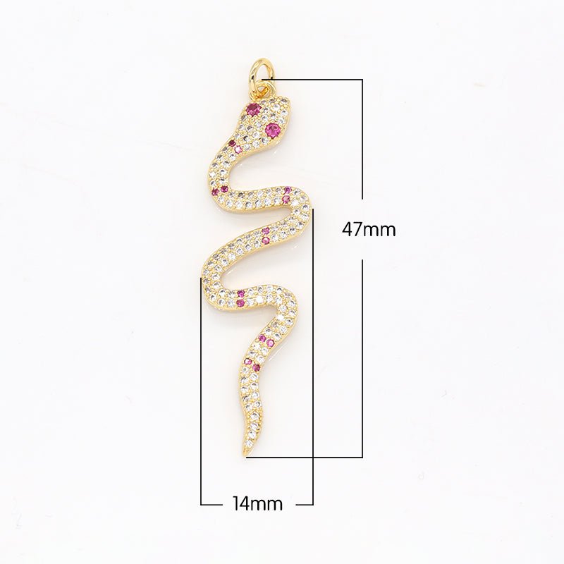 Dainty Golden Crystal Snake Charm CZ Mini Reptile Animal Nature Micro Pave Charm Pendant GP-498 - DLUXCA