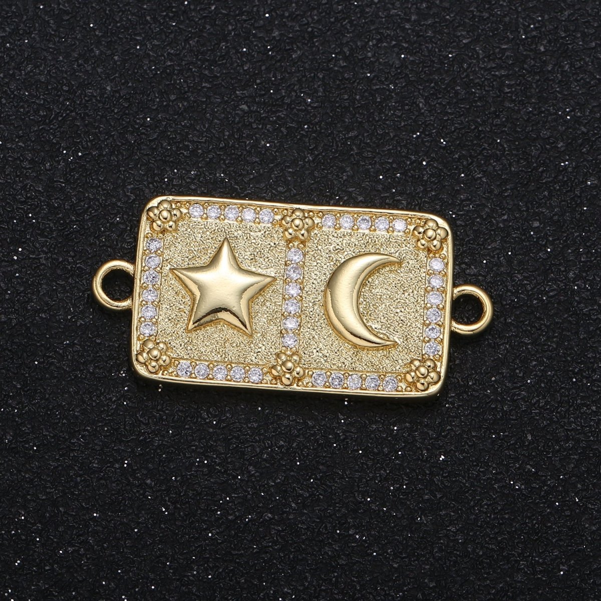 Dainty Golden Moon and Star Square Connector CZ Micro Pave Sky Nature Jewelry Supply Component GP-006 - DLUXCA