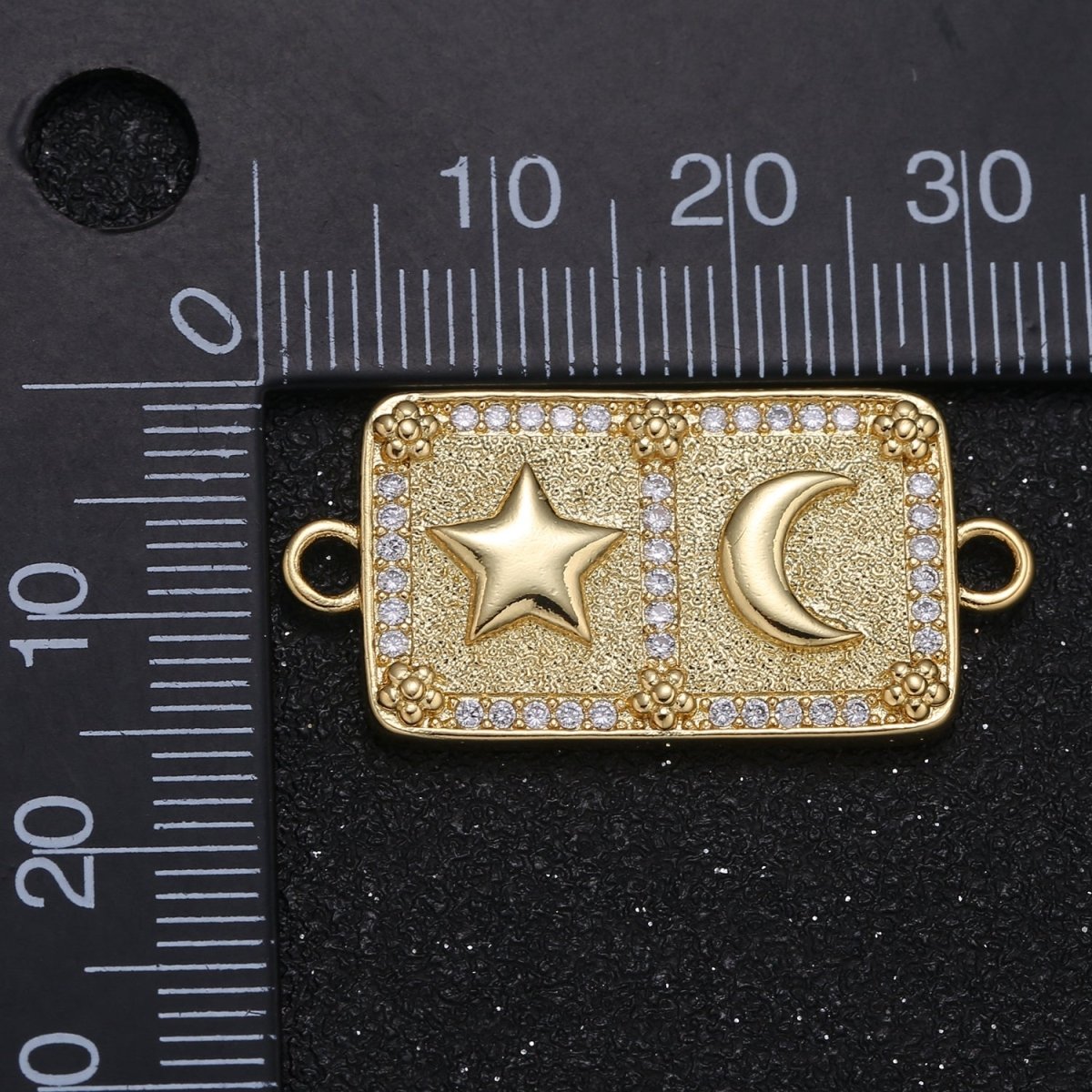 Dainty Golden Moon and Star Square Connector CZ Micro Pave Sky Nature Jewelry Supply Component GP-006 - DLUXCA