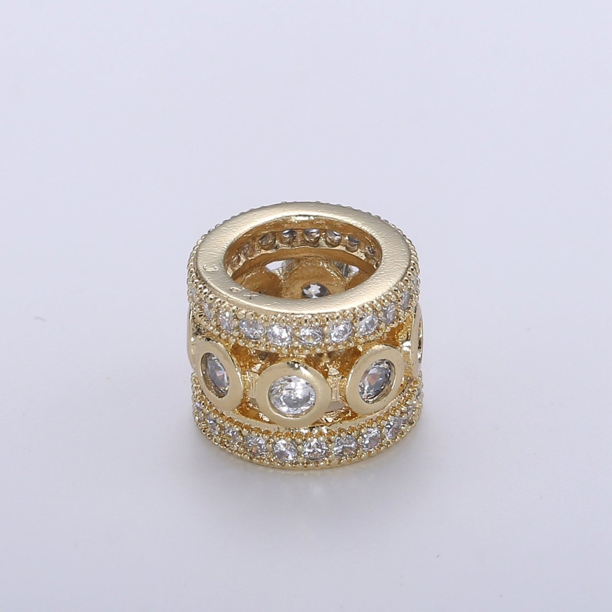 Dainty Golden Round Circle Tube Beads Roll CZ Crystal Gold Filled Geometric Micro Pave Jewelry Making Beads B-355 - DLUXCA