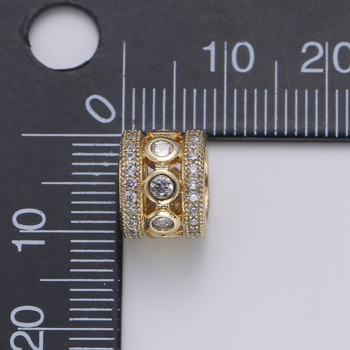 Dainty Golden Round Circle Tube Beads Roll CZ Crystal Gold Filled Geometric Micro Pave Jewelry Making Beads B-355 - DLUXCA