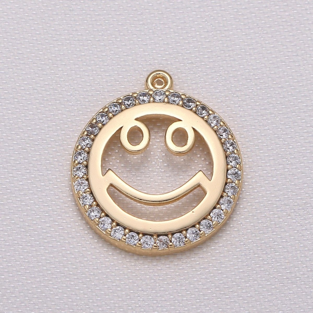 Dainty Golden Smiling Face Charm CZ Happy Joy Smiling Geometric Expression Face Micro Pave Charm Pendant GP-840 - DLUXCA