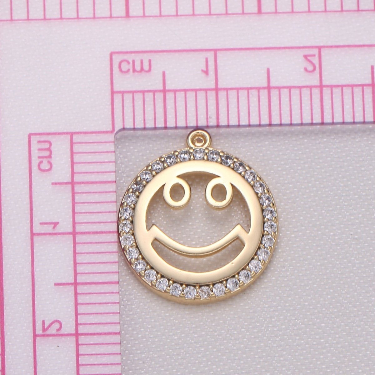 Dainty Golden Smiling Face Charm CZ Happy Joy Smiling Geometric Expression Face Micro Pave Charm Pendant GP-840 - DLUXCA