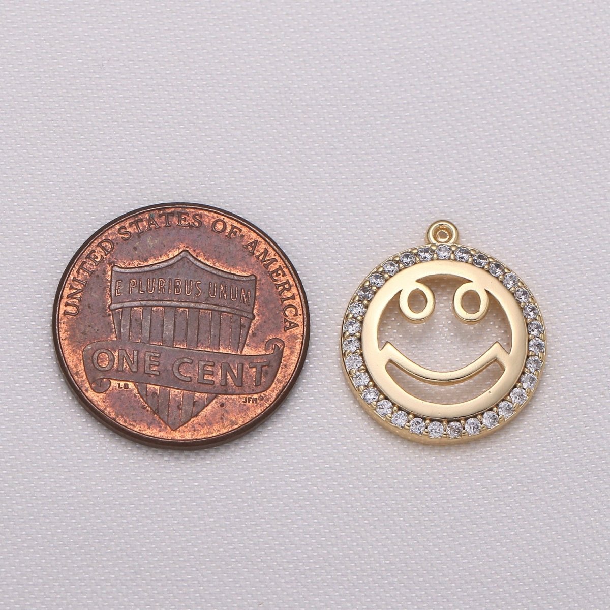 Dainty Golden Smiling Face Charm CZ Happy Joy Smiling Geometric Expression Face Micro Pave Charm Pendant GP-840 - DLUXCA