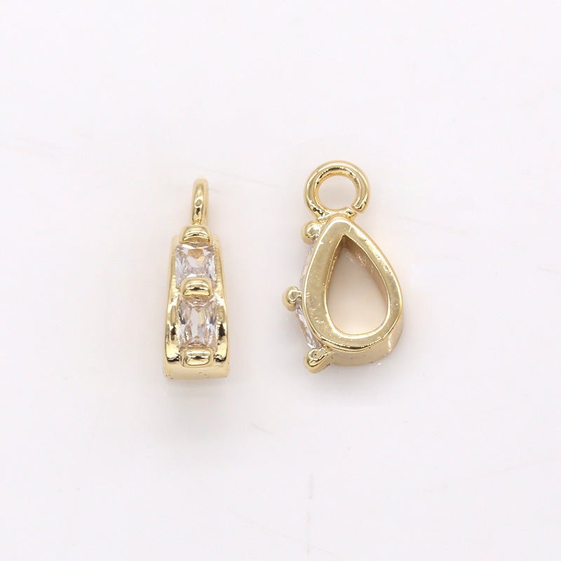 Dainty Golden Square Crystal Teardrop Charms CZ Oval Geometric Shape Teardrop Charm Pendant GP-359 - DLUXCA