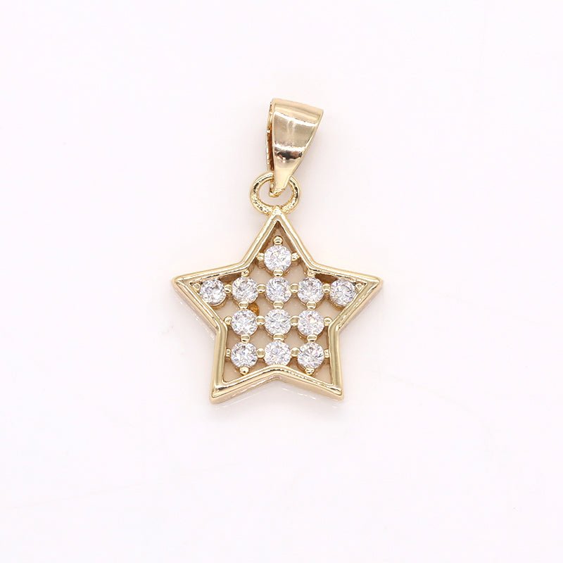 Dainty Golden Star Charm CZ Gold Plated Tiny Star Frame Micro Pave Charm Pendant GP-399 - DLUXCA