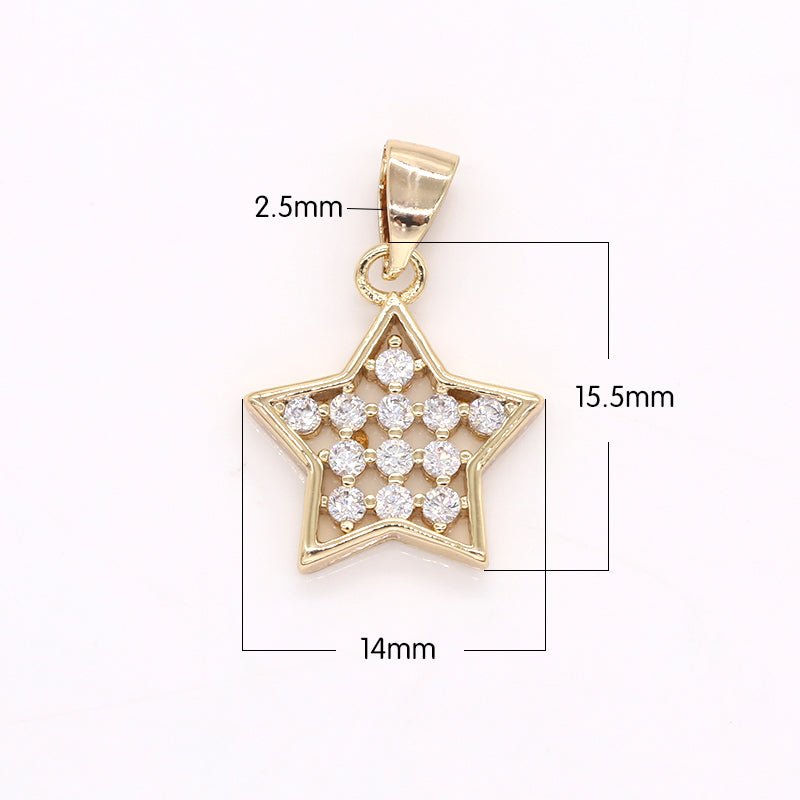 Dainty Golden Star Charm CZ Gold Plated Tiny Star Frame Micro Pave Charm Pendant GP-399 - DLUXCA