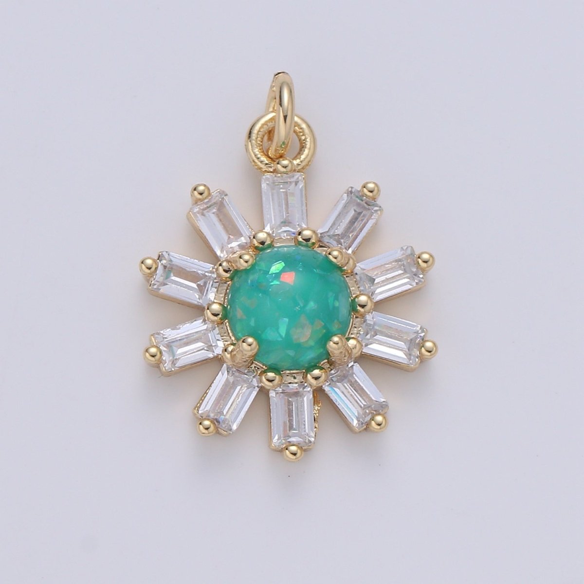 Dainty Golden Sunflower Charm CZ Tiny Gold Plated Floral Sunburst Nature Charm Pendant GP-692 - DLUXCA