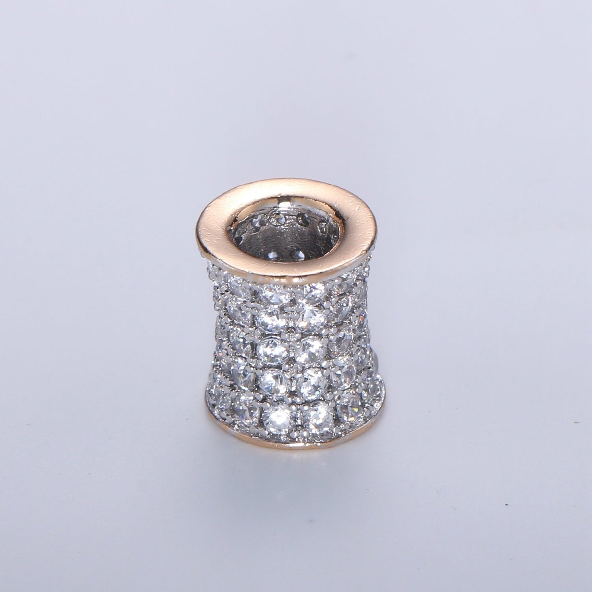 Dainty Golden Tube with Crystal Roll Beads CZ Gold Filled Mini Geometric Micro Pave Jewelry Making Beads B362 - DLUXCA