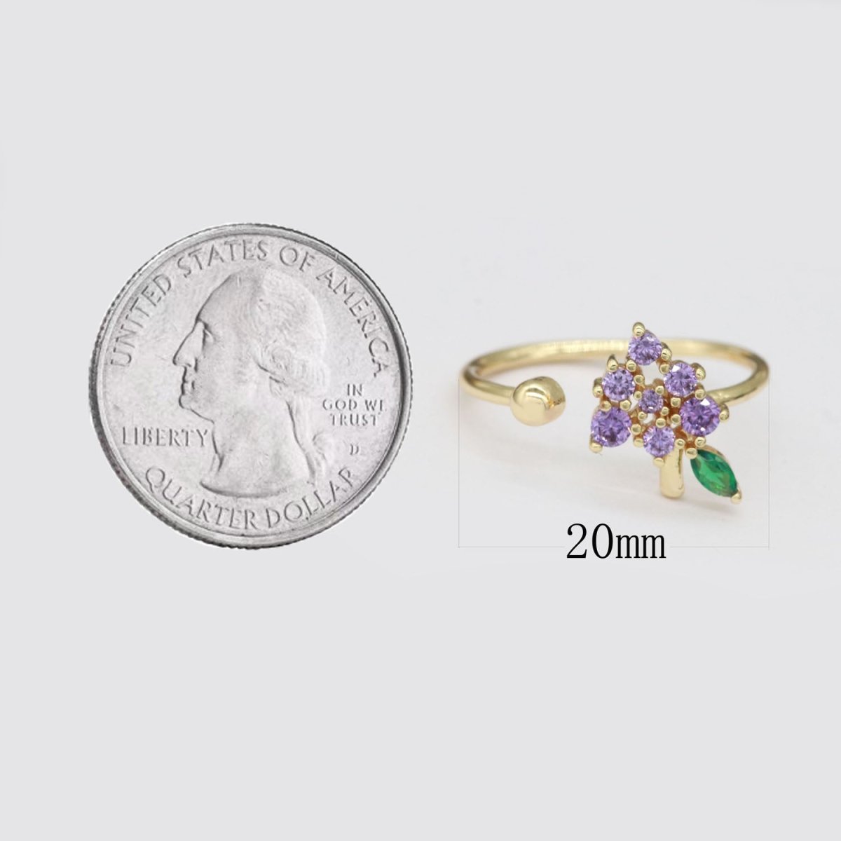 Dainty Grape ring, Gold Mini Fruit Ring Stackable Jewelry Open Adjustable Ring O-875 - DLUXCA