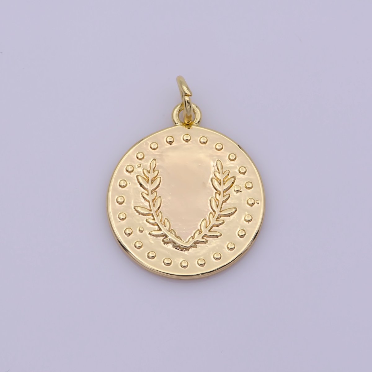 Dainty Greek Olive Leaf Coin Charm in 18k Gold Filled Findings N-194 - DLUXCA