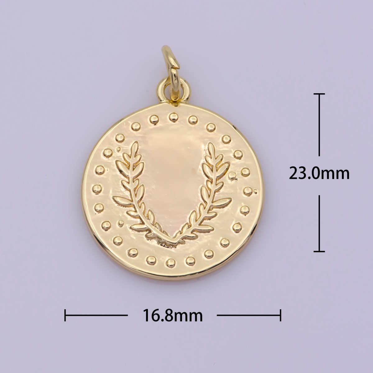 Dainty Greek Olive Leaf Coin Charm in 18k Gold Filled Findings N-194 - DLUXCA