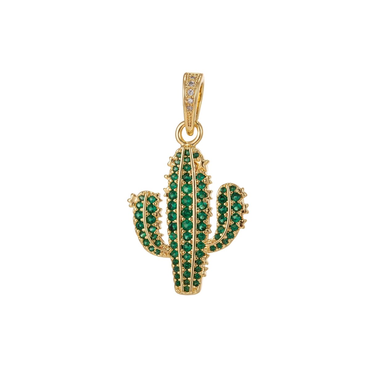Dainty Green Cactus Charm Saguaro Pendant Gold Filled Charm for Teen Jewelry Micro Pave charm Necklace Earring Bracelet Charm Supply I-187 - DLUXCA