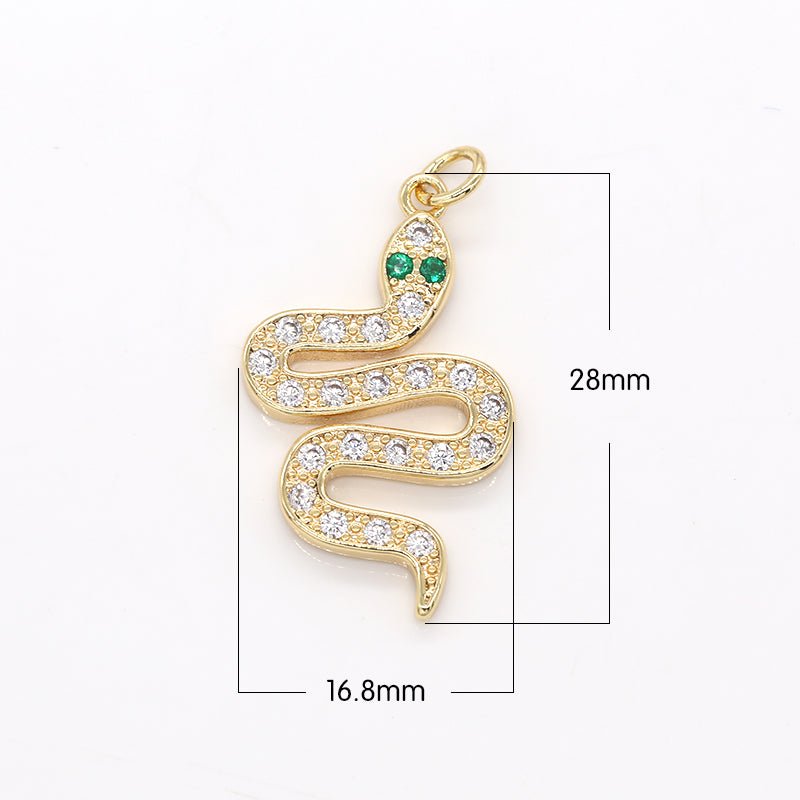 Dainty Green Crystal Eye Snake Charm CZ Crystal Animal Nature Chinese Zodiac Micro Pave Charm Pendant GP-488 - DLUXCA