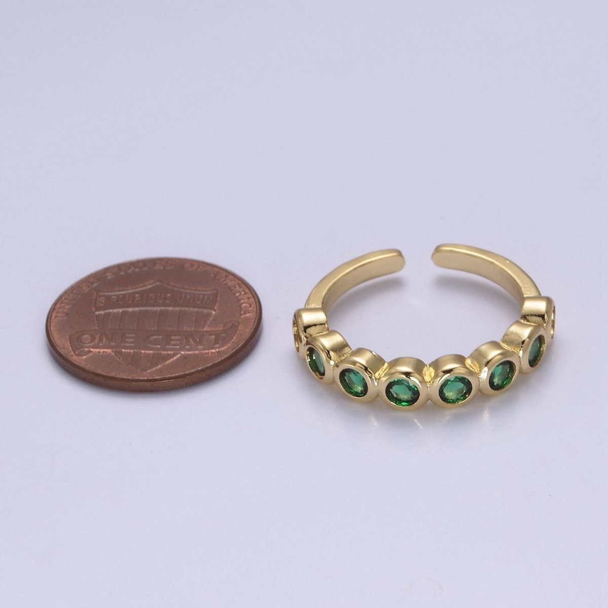 Dainty Green Gold Emerald CZ Ring Cubic Zirconia Minimalist Ring Dainty Green CZ Adjustable Ring S-501 - DLUXCA