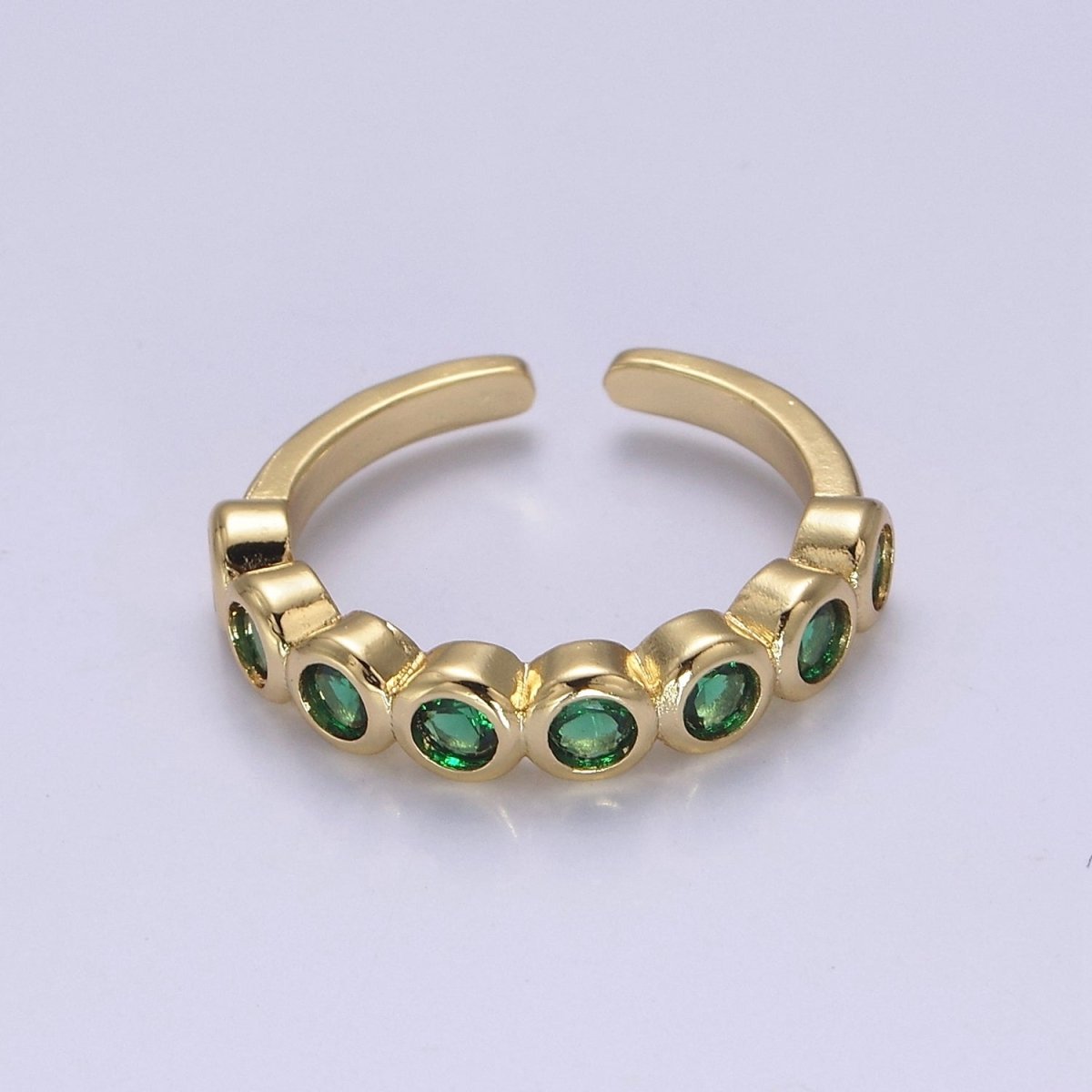 Dainty Green Gold Emerald CZ Ring Cubic Zirconia Minimalist Ring Dainty Green CZ Adjustable Ring S-501 - DLUXCA
