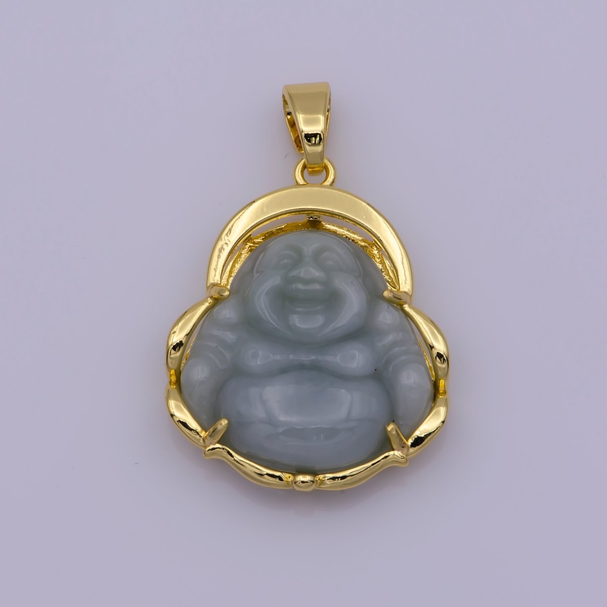 Dainty Green Jade Buddha Pendant Laughing Buddha Charm Lucky Amulet Protection Religious Jewelry Making O-259 ~ O-260 - DLUXCA