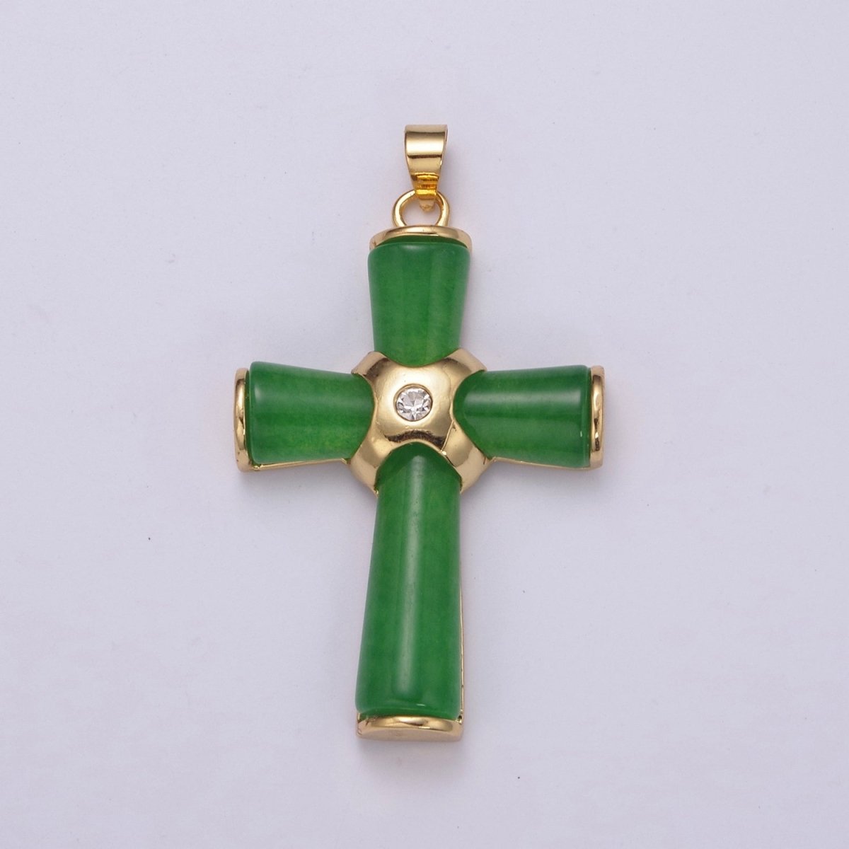 Dainty Green Jade Cross Pendant for Necklace 24K Gold Filled Cross O-269 - DLUXCA