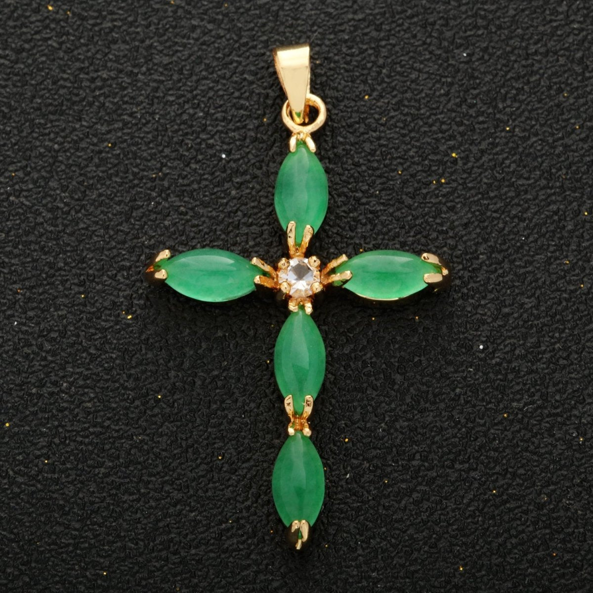 Dainty Green Jade Cross Pendant for Necklace Earring Component Supply O-256 - DLUXCA