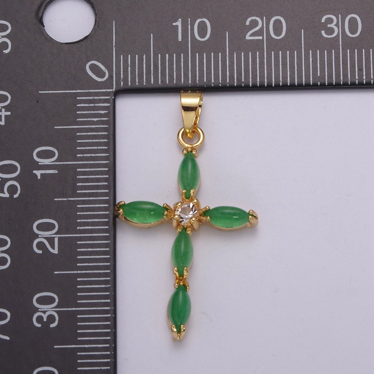 Dainty Green Jade Cross Pendant O-265 - DLUXCA