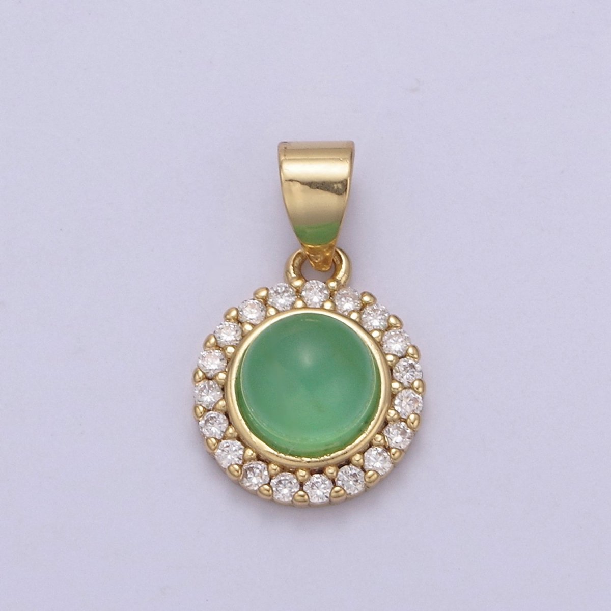 Dainty Green Jade Round with Clear Cubic Zircon Pendant for Minimalist Jewelry Gemstone H-789 - DLUXCA