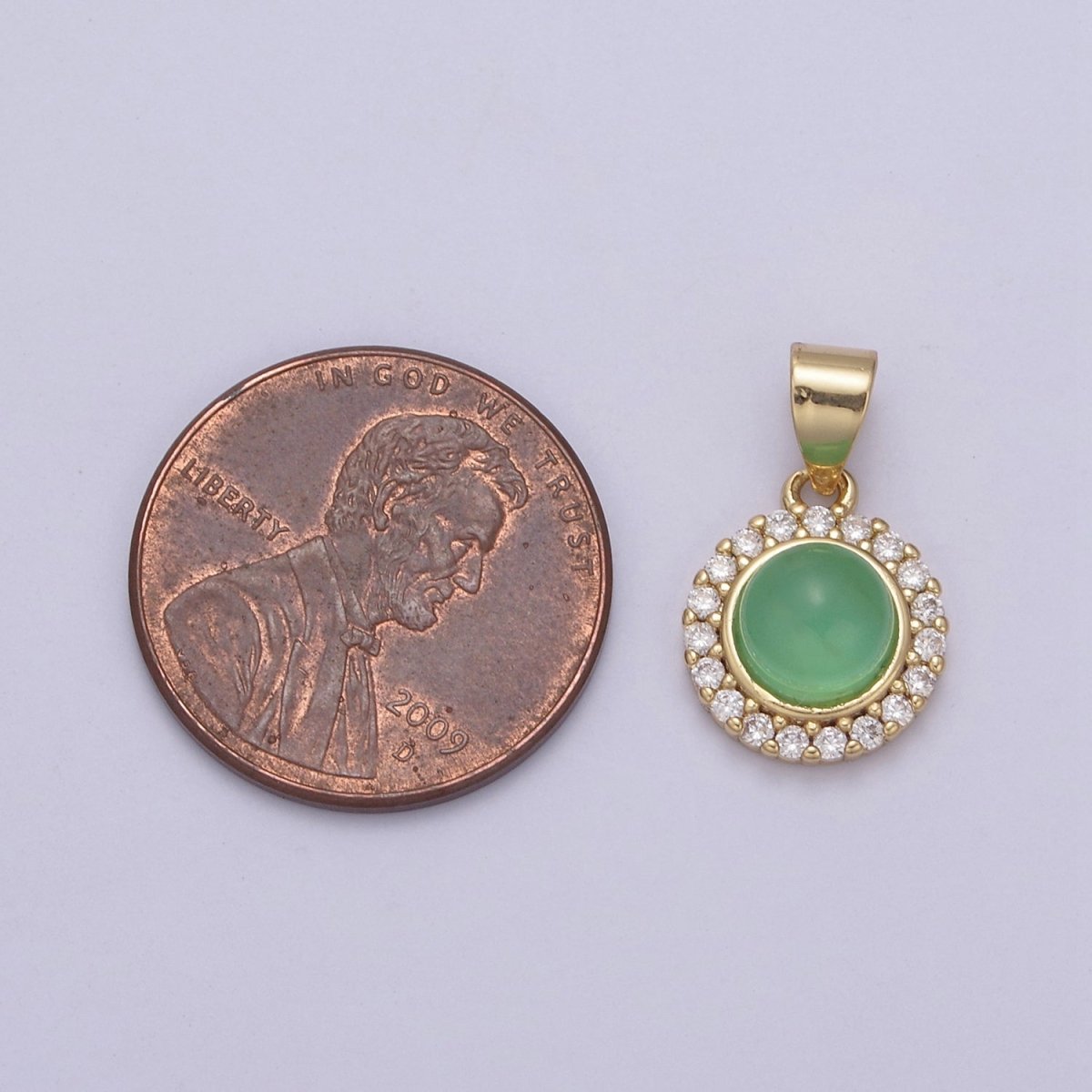 Dainty Green Jade Round with Clear Cubic Zircon Pendant for Minimalist Jewelry Gemstone H-789 - DLUXCA