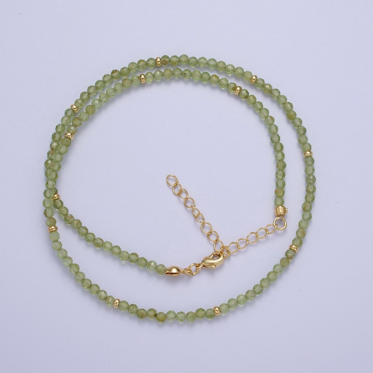 Dainty Green Prehnite Beaded Necklace Ready to Wear 17.5 inch + 1.5 Inch extender | WA-1196 Clearance Pricing - DLUXCA