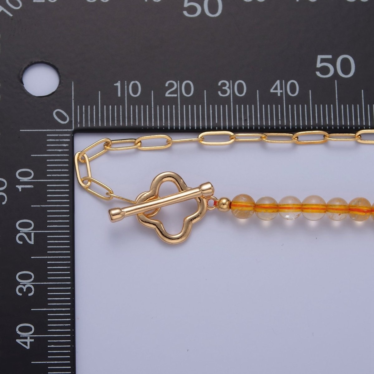 Dainty Half Bead Half Link Chain Necklace, 24k Gold Filled Paperclip Chain with Yellow Quartz Necklace | WA-962 Clearance Pricing - DLUXCA