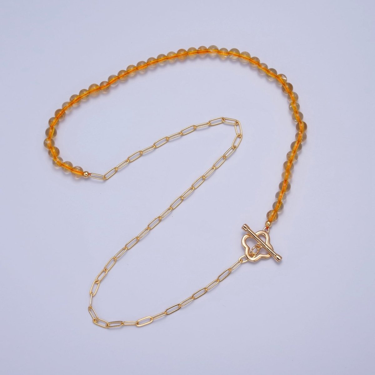 Dainty Half Bead Half Link Chain Necklace, 24k Gold Filled Paperclip Chain with Yellow Quartz Necklace | WA-962 Clearance Pricing - DLUXCA