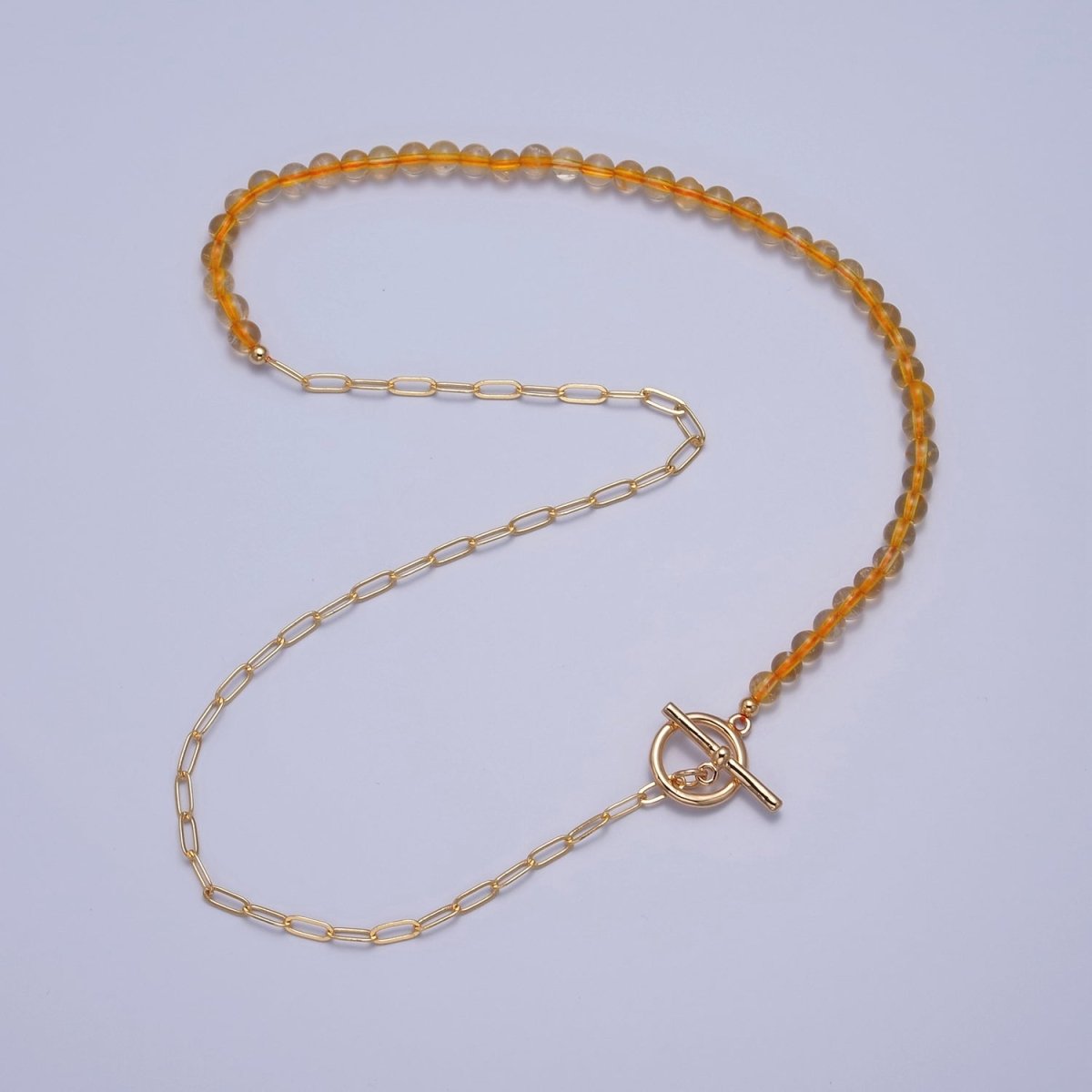 Dainty Half Bead Half Link Chain Necklace, 24k Gold Filled Paperclip Chain with Yellow Quartz Necklace | WA-963 Clearance Pricing - DLUXCA