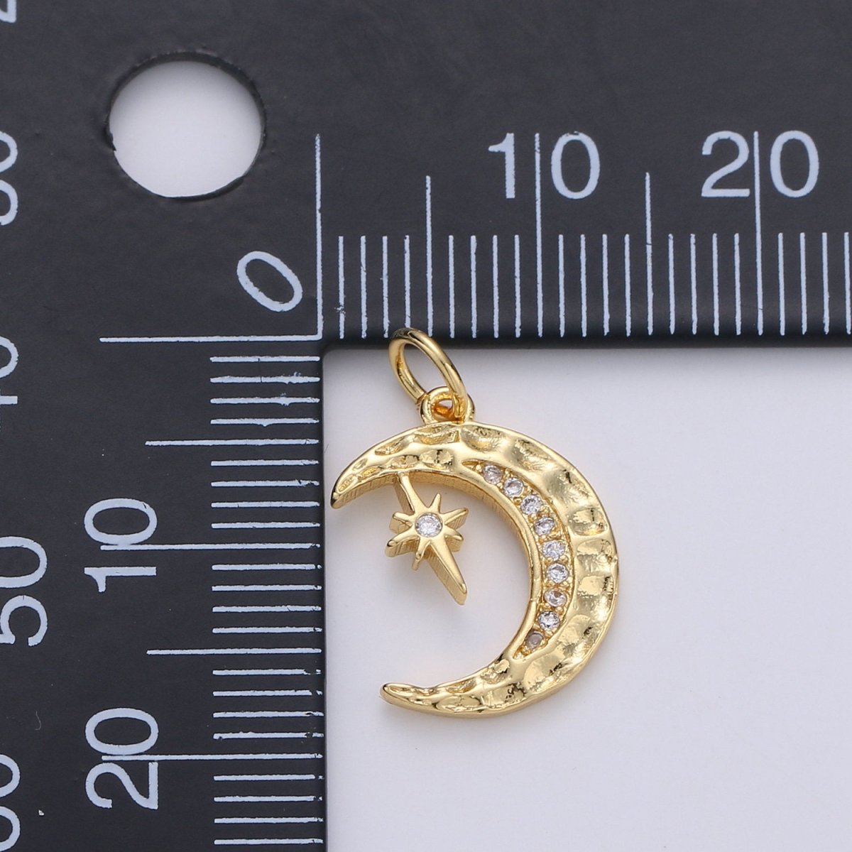 Dainty Hammered Crescent Moon Pendant, Rustic Look Moon Charm Celestial Charm in 14k gold filled for Necklace Earring Supply Component | D-276 - DLUXCA