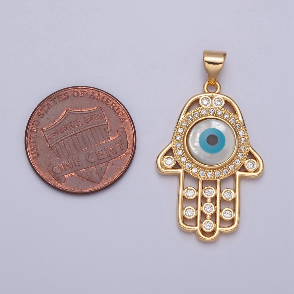 Dainty Hamsa Hand Pendant in 16k Gold Filled J-602 - DLUXCA