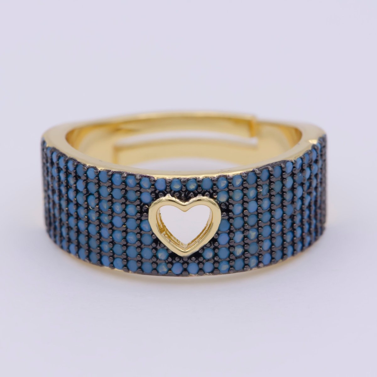 Dainty Heart Adjustable Ring, Gold Cz Dark Ring, Blue Green Purple Teal Stone Heart Jewelry Trend | O-460 ~ O-464 - DLUXCA