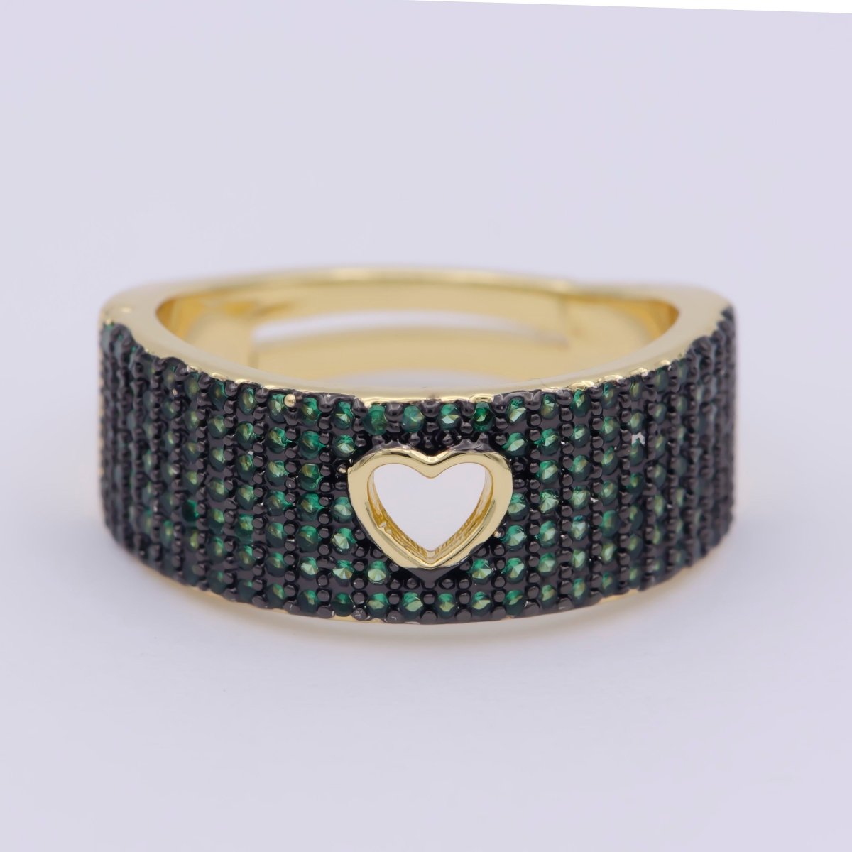 Dainty Heart Adjustable Ring, Gold Cz Dark Ring, Blue Green Purple Teal Stone Heart Jewelry Trend | O-460 ~ O-464 - DLUXCA