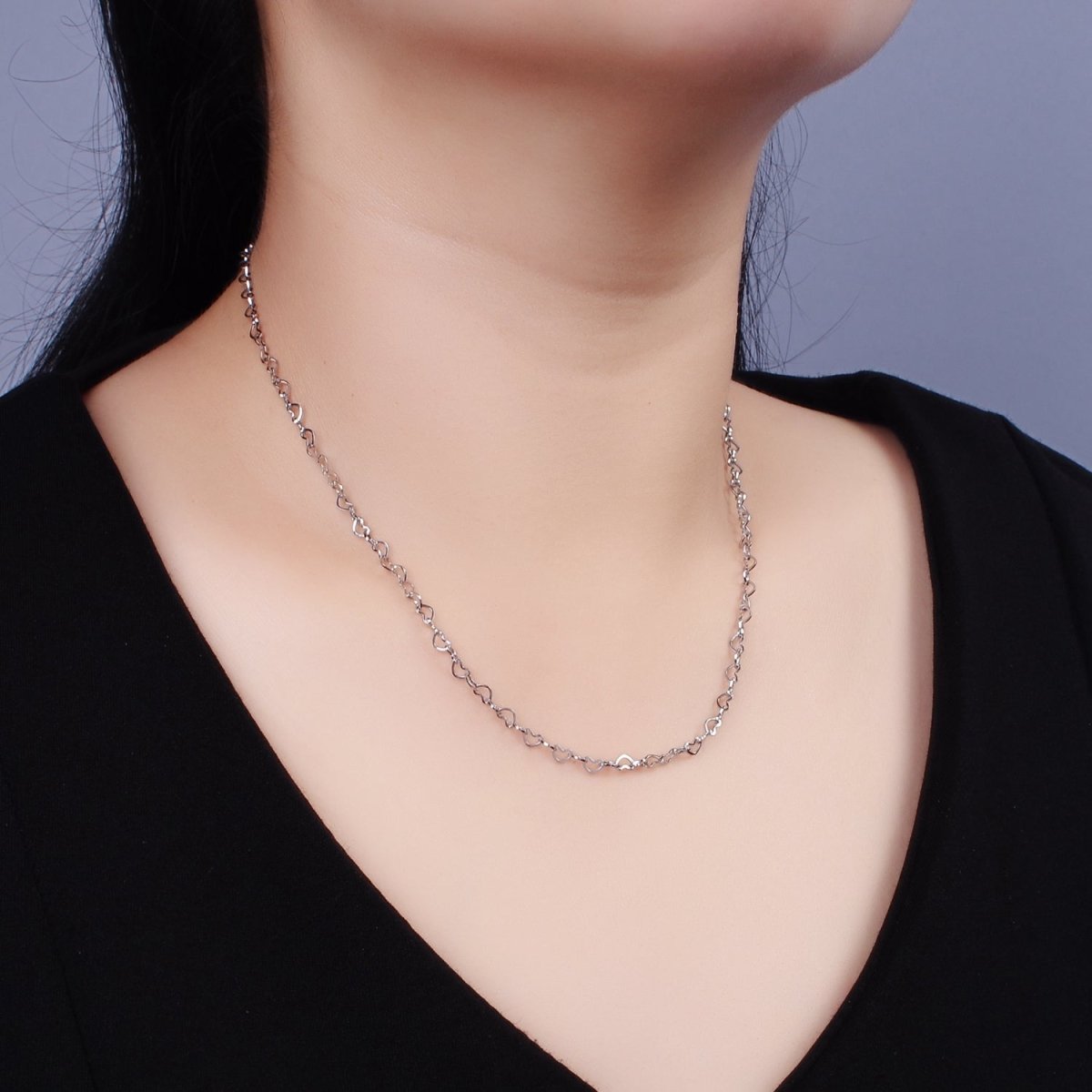 Dainty Heart Chain Necklace Stainless Steel 18 inch Necklace in Silver | WA-2409 - DLUXCA