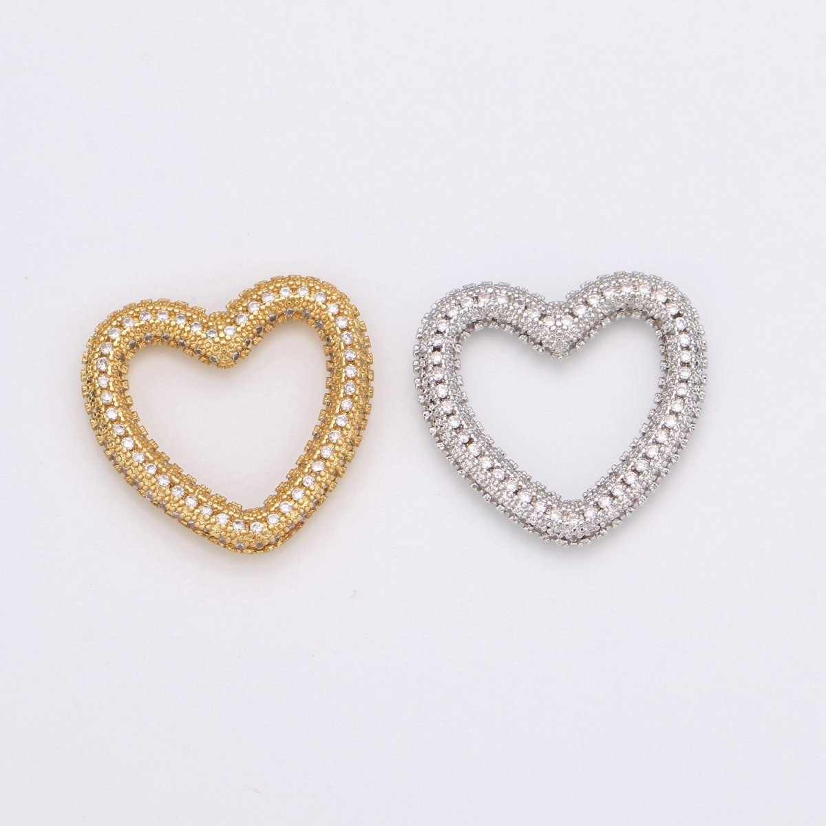 Dainty Heart Charm in Gold Filled - White Gold Filled Love Jewelry Micro Pave Heart Pendant 25X23mm, K-591 K-592 - DLUXCA