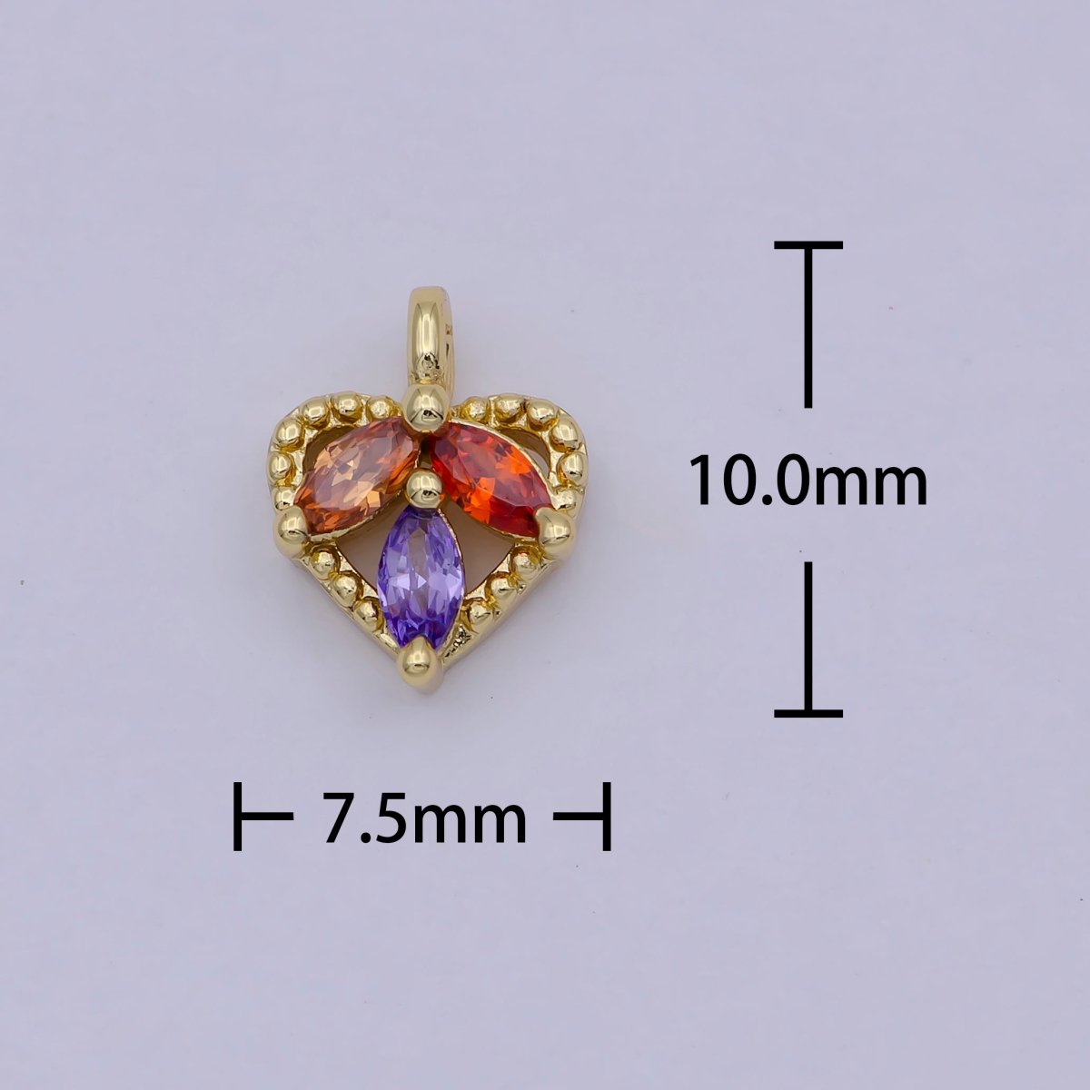 Dainty Heart Charm Multi Color Cubic Charm for Bracelet Earring Necklace Component 10x8mm in Gold C-768 - DLUXCA