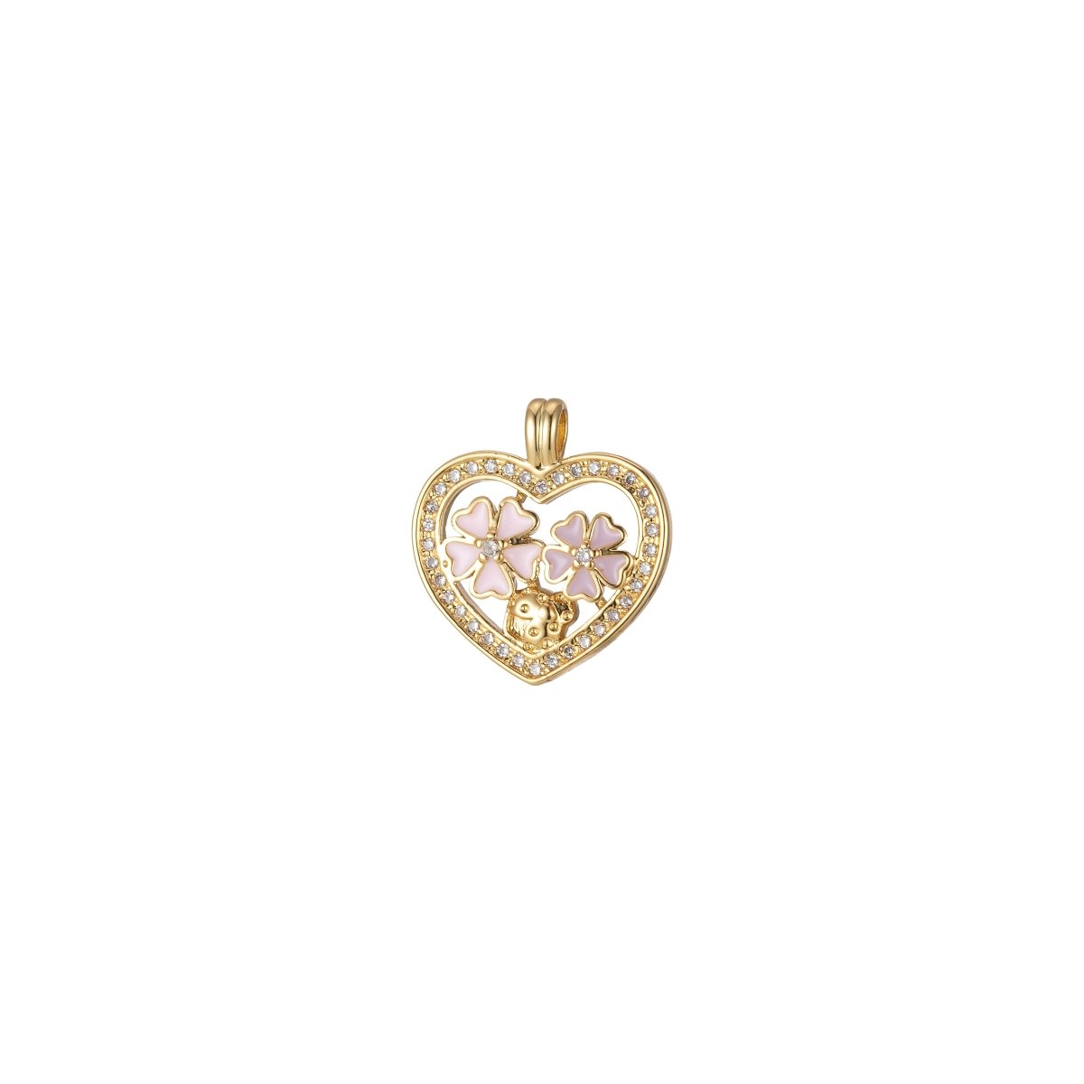 Dainty Heart Charm Pink Clover Pendant Enamel Charm for necklace bracelet component J-837 - DLUXCA