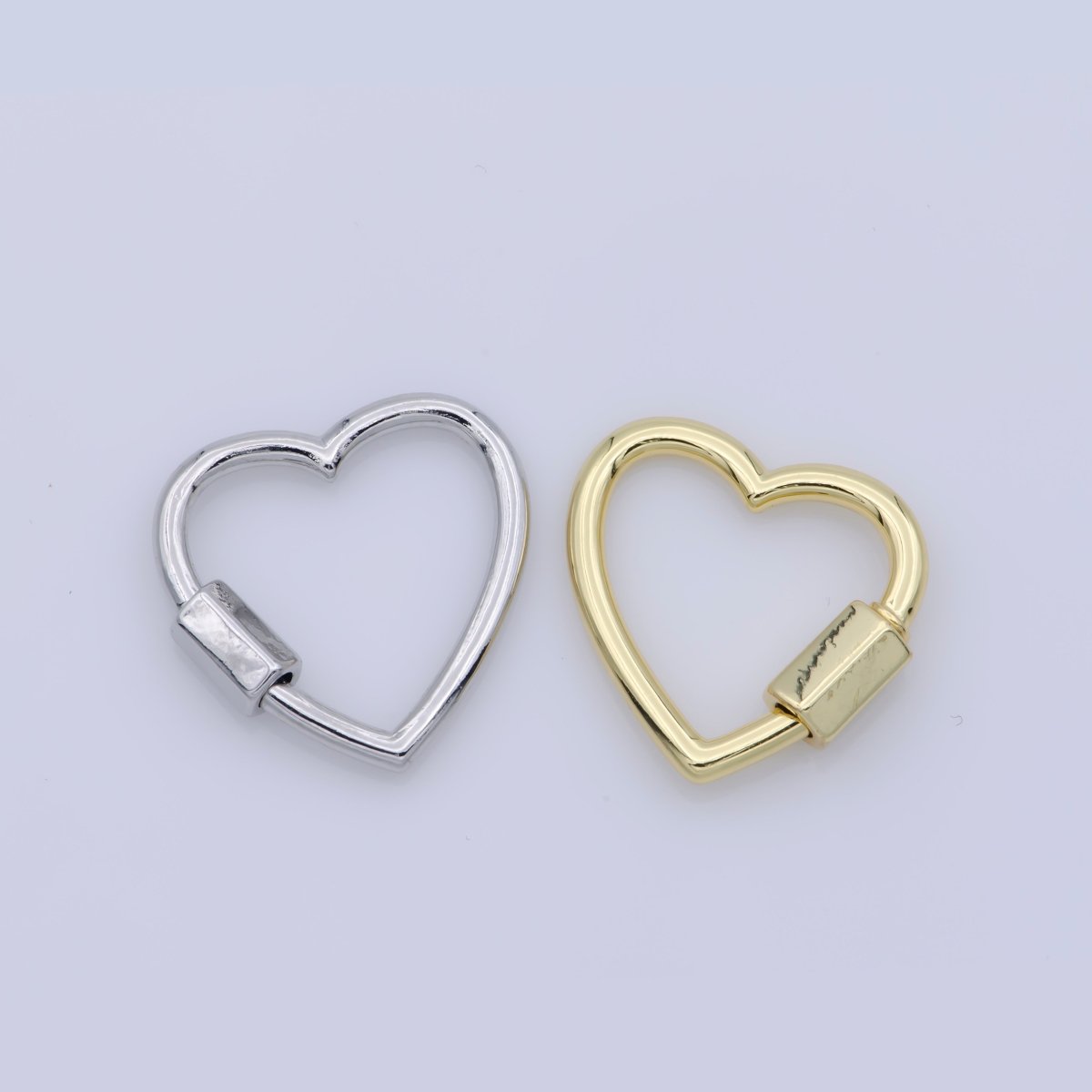 Dainty Heart Clasp in Gold Filled - White Gold Filled Love with Screw On Mechanism carabiner clasp Bracelet Clasp 20mmx19mm K-265 - DLUXCA