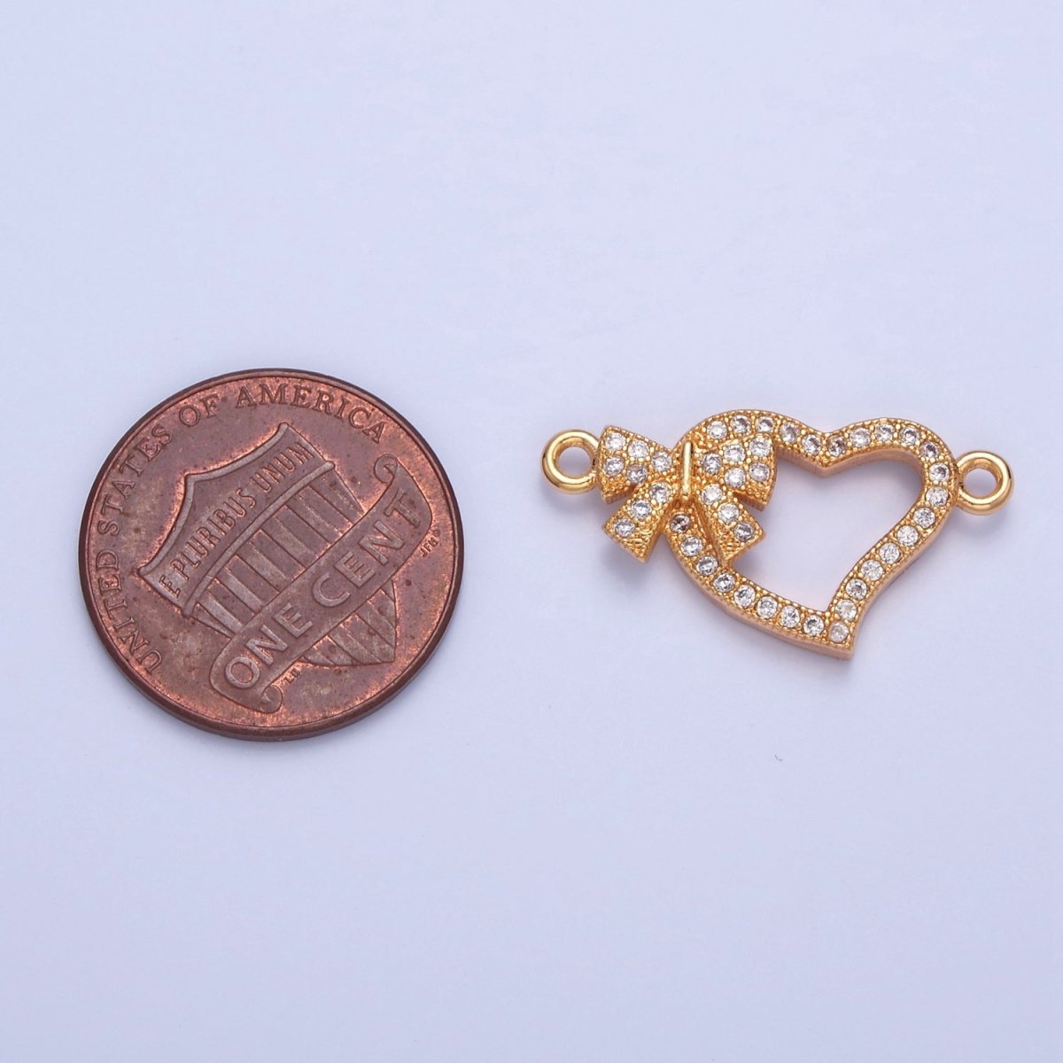 Dainty Heart CZ Gold Pave Charm Connector for Bracelet Necklace Supply F-407 - DLUXCA